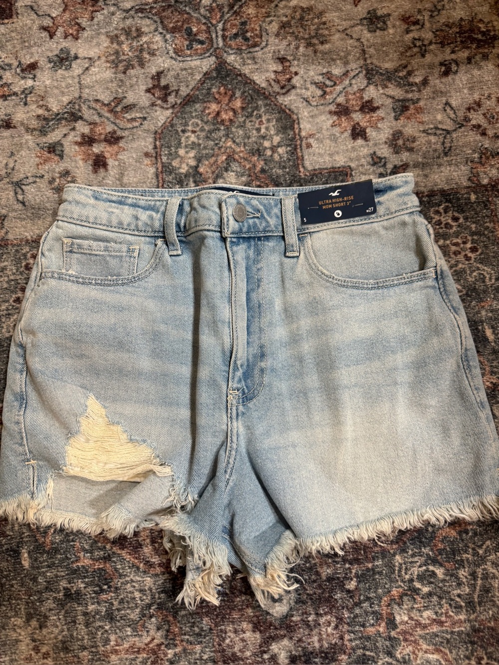 Hollister Washed Light Blue Distressed High-Rise Jean Shorts